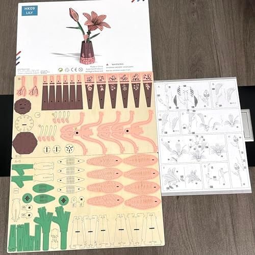 3D Wooden Lily Flower Puzzle DIY Building Model Kit for Adults Teens - Image 3