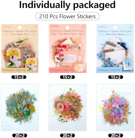 Pengxiaomei 210 Flower Stickers, Self-Adhesive Scrapbooking Stickers - Image 2