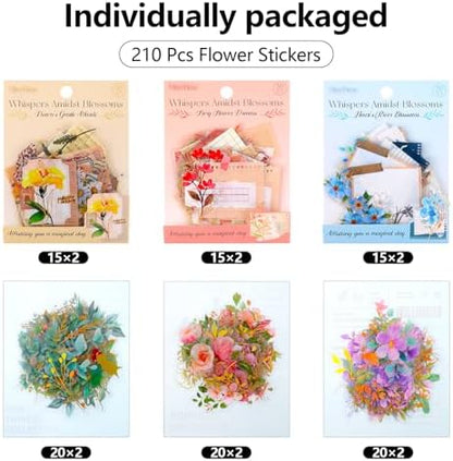 Pengxiaomei 210 Flower Stickers, Self-Adhesive Scrapbooking Stickers - Image 2