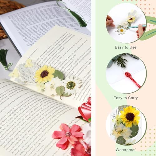 AmazingSpark 222 Pcs Dried Flower Bookmark Kit with Tassels, Classic Color - Image 5