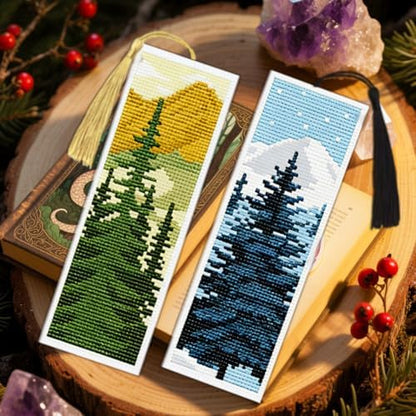 ACRNIGHEET 6PCS Cross Stitch Bookmark Kit for Beginner Pine Stamped Cross Stitch Kits Needlepoint Kit for Adults DIY Tassel Embroidery Bookmark Kits with Instructions Craft Gift 8.5"x3" 11CT - Image 5