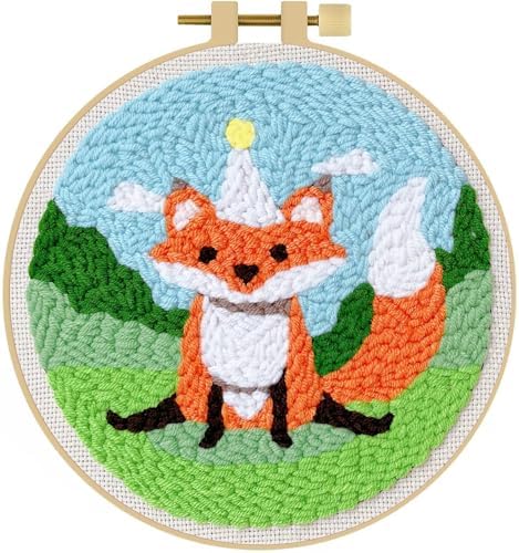 LACHLAND Punch Needle Kit Beginners, Landscape Stitching Kit for Adults&Teens DIY Embroidery Starter Craft with Yarn Needle Tool Easy Hobby Home Decor Gifts for Craft Lover (Fox) by LACHLAND