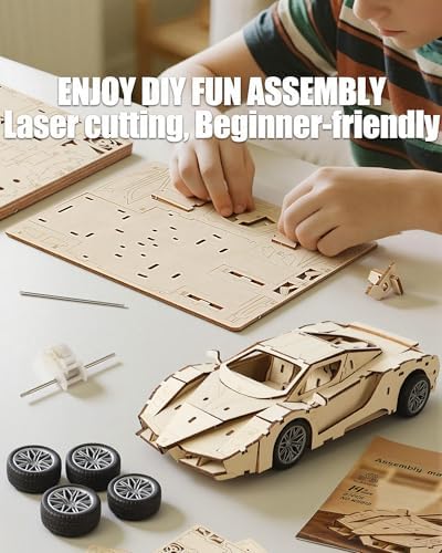 3D Wooden Puzzle Sports Car Model Kits for Adult to Build, 87Pcs - Image 5