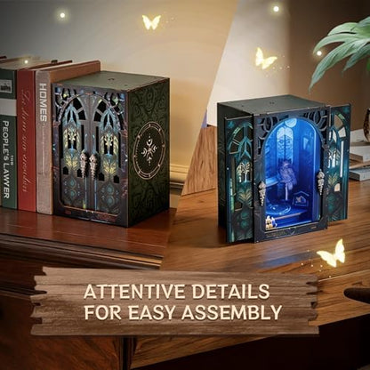 DIY Book Nook Kit Miniature Dollhouse with LED Light, 3D Wooden Bookshelf Insert Reading Corner Bookshop, Mini Library Model Building Kit for Adults Teens, Book Nook Shelf Decor Gift for Book Lovers - Image 5