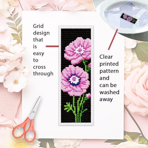 ORIGACH 6 Set Anemone Flower Cross Stitch Bookmark Kit for Beginner - Image 3