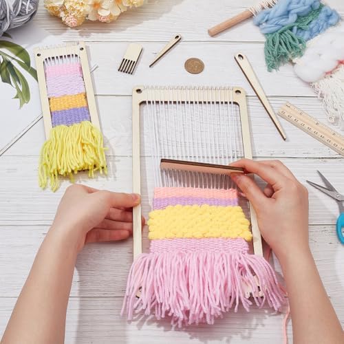NBEADS 6Pcs Wood Weaving Loom Kit, Bookmark Loom with Weaving Comb and Crochet Needle, Perfect for Adult Beginners and Weaving Lovers - Image 3