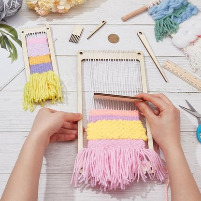 NBEADS 6Pcs Wood Weaving Loom Kit, Bookmark Loom with Weaving Comb and Crochet Needle, Perfect for Adult Beginners and Weaving Lovers - Image 3