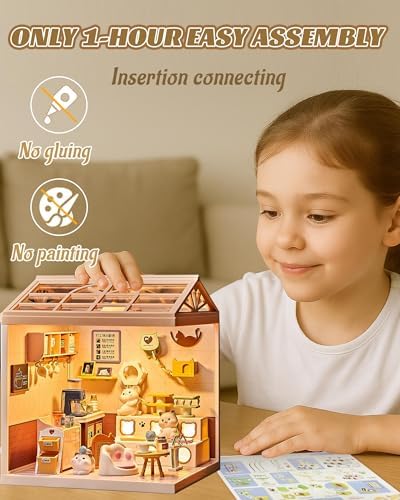 Kisoy DIY Miniature House Kit, Tiny House Building Kit with Furniture and LED Light for Teens and Beginners, DIY Mini House Craft Kit, Christmas Decorations/Gifts for Family and Friends (Cat Cafe) - Image 6