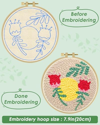 ERKOON Punch Needle Kit Adults Beginners, DIY Easy Floral Embroidery Set for Starter Art Craft, Needling Punch Project with Patterns, Tools, Yarns, Hoop, Instruction (Rose Passing) - Image 3