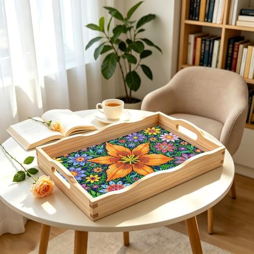 DIY Diamond Painting Wooden Serving Tray Kit, Adult Craft Gem Art Tray with Handles, Multipurpose Fruit Snack Platter for After-Work Chat & Home Decor (Flower, 7.8×11.8in) - Image 7