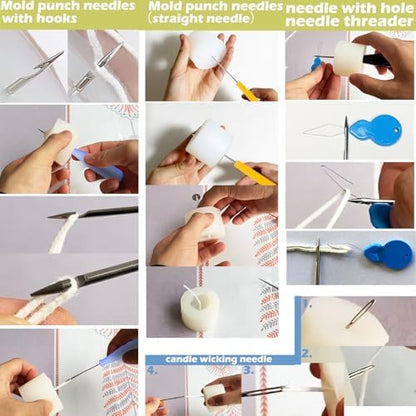 31PCS Wick Kits for Candle Making Wicks Inserting Nursing with Storage Bag Large Hole Needles for Silicone Candle Mold Hook Eye Punch Needle,7in Wicks Trimmer & Dipper,Wick Roll 200 Ft ect - Image 5