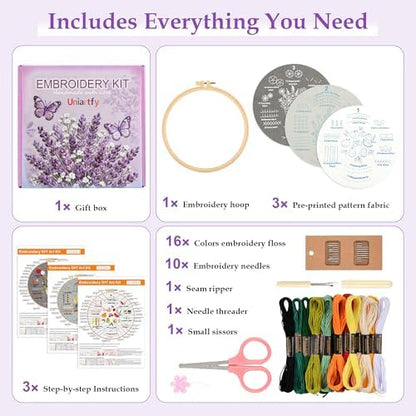 Embroidery Kit for Adult Beginners, 3 Pack Embroidery Stitches Practice Kit to Learn 31 Stitches, with Step-by-Step Instructions & Videos, Tools, DIY Needlework Craft Gift for Craft Lovers Women - Image 2