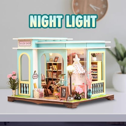 Tailor Shop DIY Miniature House Kit, Wooden Dollhouse with LED for Adults - Image 2