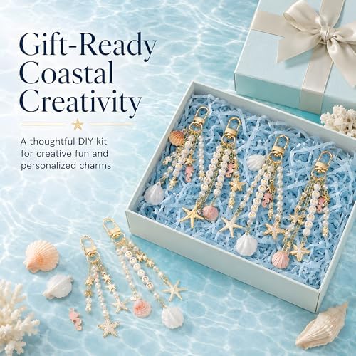 LanQmore DIY Keychain Making Kit for Girls & Adults, Beach Seashell Bag Charm Kit with Beads, Letters, Complete Keychain Maker Supplies Set for Gifts & Crafts - Image 2