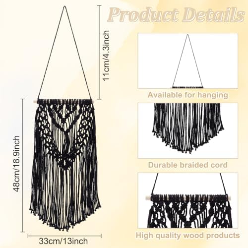 IFNUNLY 8 Set Black DIY Macrame Kit for Beginners - Starter Kit with Wall Hanging, Plant Hanger, Keychain & Instructions - Image 3