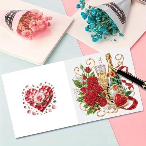6 Pcs Diamond Painting Greeting Cards Kit Champagne Coffee Tulip Rose Flower with Envelopes, 5D DIY Special Shaped Rhinestone Art Card Making Kits for Adults, Holiday Blessing Postcards Craft Gifts - Image 6