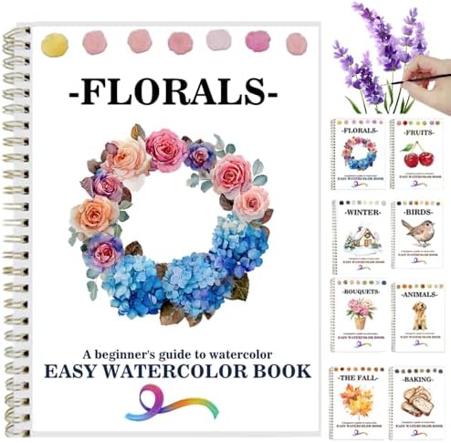 Watercolor Workbooks Coloring Book Beginner Friendly Painting Kit Easy Nature Scenes Paint Set Art Crafts for Creative Exploration Gift for Adults (Flowers, Without Palette) by Unknown