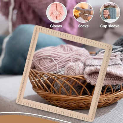 HERCHR Wooden Knitting Loom, Square Pin Loom Wooden Weaving Blanket Maker Wooden Loom Frame Weaving Loom for DIY Weaving Chunky Blanket Beginner Children Adults, 30 * 30cm - Image 5