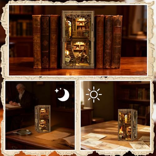 YSWOOD WORLD Book Nook Kit, DIY Miniature House 3D Wooden Puzzle for Adults - Image 5