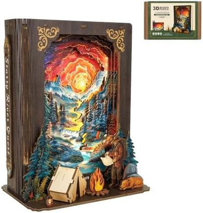 3D Puzzles for Adults-Starry River Quest, DIY Storybook Book Nook Nightlight, Wooden Building Kit Storybook Puzzle, Home Decor Gift for Adults Book Lovers by Cutywood