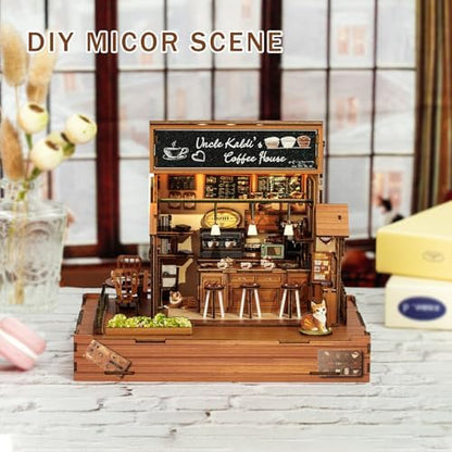 DIY Miniature House Kit (Vintage Coffee Shop) Tiny Dollhouse Kits for Adults to Build, Mini Model Kits with LED, Wooden Adults Crafts Puzzles, Birthday Gifts for Family Friends - Image 2