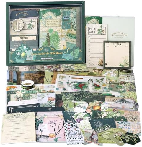 Draupnir Scrapbooking Supplies Kit,Vintage Botanical Aesthetic Scrapbook Kit for Junk Journal, Stationery,Bullet A6 Grid Notebook DIY Scrapbook Birthday Craft Gift for Teen Girl Kid Women by Draupnir