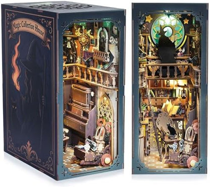 DIY Book Nook Kit Magic - Wizard and Cat Book Nook Kits for Adults, 3D Wooden Puzzle Miniature Fantasy Witch Potion Room Theme Bookshelf Decor, Creative DIY Craft for Teens by QIANLING