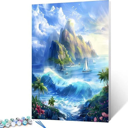 Landscape Paint by Numbers Kit for Adults Sea Paint by Numbers, DIY Acrylic Watercolor Oil Painting Kits for Adults Beginners with Brushes, Hobbies for Women for Home Wall Decor, Gifts 12x16 in 7-30 - Image 4