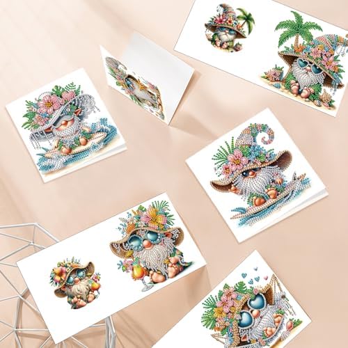 FRANDEK 6pcs Beach Gnome DIY Diamond Art Painting Greeting Cards for Adults - Image 5