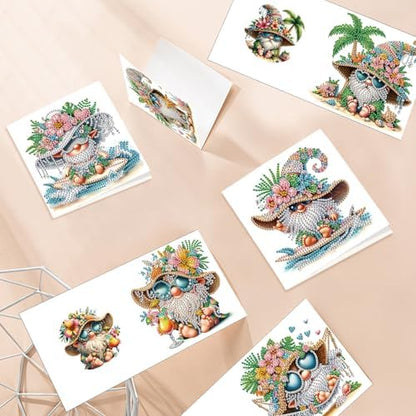 FRANDEK 6pcs Beach Gnome DIY Diamond Art Painting Greeting Cards for Adults - Image 5