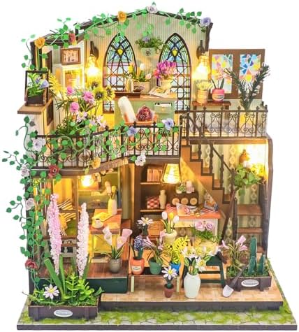 MAGQOO Miniature House Kit DIY Miniacture Dollhouse Kits with Furniture and LED 1:24 Wooden Dollhouse Kit (Daray Flower House) by MAGQOO