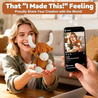 Faircosy Learn to Crochet Beginner Kit: All in One Highland Cow Crochet DIY Kit with Yarn, Crochet Hooks, Video Guide - Make Adorable Cow for Women, Teens & Adults - Great Learning Craft Gift - Image 4