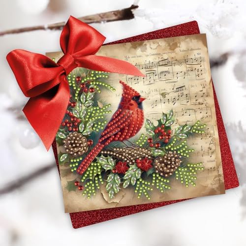 Christmas DIY Diamond Greeting Cards Set, 5D DIY Diamond Art Painting Christmas Style Greeting Card, DIY Christmas Card Making Kits for Family Friends Handmade Gift-#18-Cardinal - Image 2