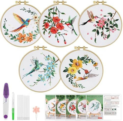 ERKOON 5 Sets Embroidery Kit for Beginners Adult Hummingbird Cross Stitch by ERKOON