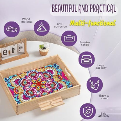 EWJRNSF Diamond Art Kits for Adults Wooden Serving Trays with Handles, 5D Diamond Painting Big Gem Arts and Craft Gifts Trays with Phone Holder Decor Gift Home Decor 12.2x16.1 Inches Mandala - Image 4