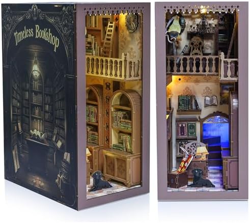 Timeless Bookshop Book Nook Kit with Silicon Liquid Glue - DIY Miniature House Kit for Adults, Teens and Beginners, Dollhouse Booknook Library Tiny House Bookshelf Decor 3D Wooden Puzzle by QIANLING