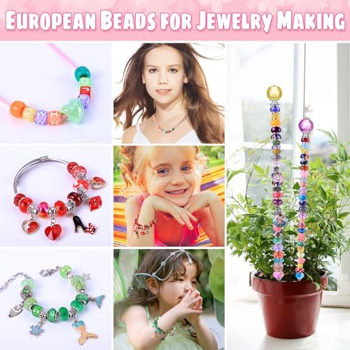 Aipridy 260 Pcs Large Hole European Beads, Craft Supplies Kit, Assorted Mixed Color Lampwork Spacer Beads for DIY Bracelet Jewelry Making(260, Mixed Pack by Style(25)) - Image 6