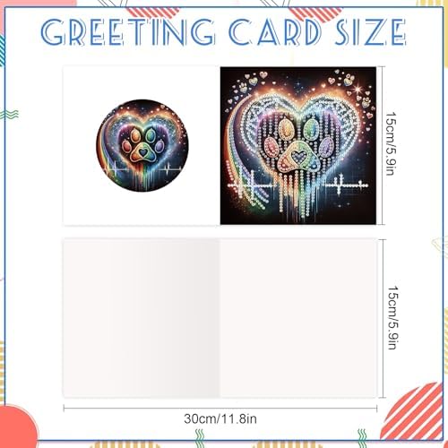 6 Pack Diamond Painting Greeting Cards with Envelopes, DIY 5D Diamond Art Card Kit Colorful Artistic Paw Designs, 30x15cm Handmade Rhinestone Cards Crafts for Pet Lovers and Creative Greetings - Image 2