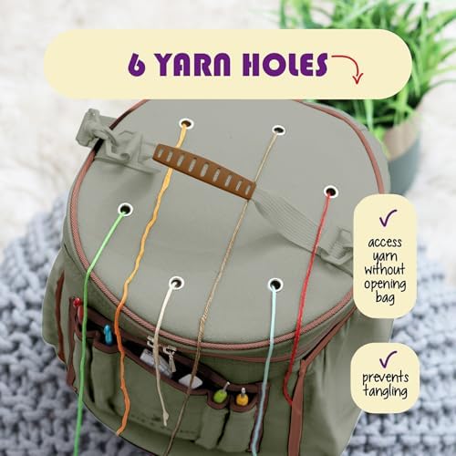 Hearth & Harbor Crochet Bag Organizer – Durable Knitting Bag, Yarn Organizer for Accessories and Supplies, Canvas Yarn Holder, Crochet Carrying Case with Accessories Pouch, Storage Organizer – Green - Image 4
