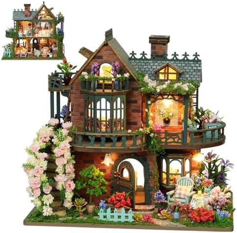 Plustopoy DIY Miniature House Kit - DIY Mini House Building Kit - Wooden Dollhouse Miniature Kit -Tiny Garden House Diorama Building Kits with Light - 3D Puzzle Adult Craft Unique Gift by Plustopoy