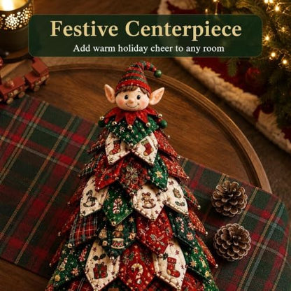 Quilted Christmas Tree Kit – Pre-Cut Fabric & Foam Cone DIY Tabletop Decoration with Tree Topper, No-Sew Holiday Craft Kit for Adults & Kids, Christmas Tree Decorations for Home, Party & Gifts (set4) - Image 5