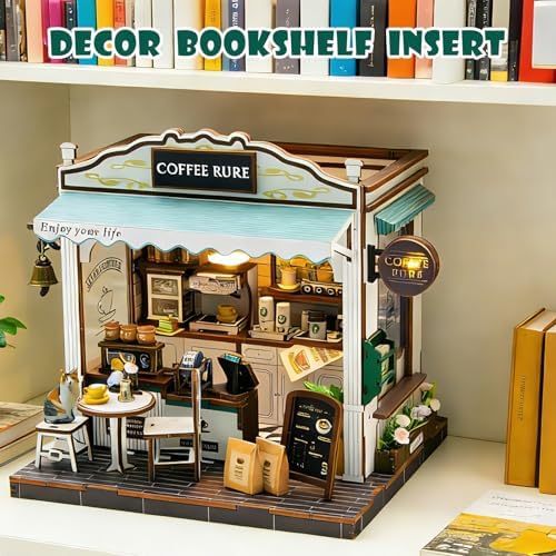 Book Nook Kit, 3D Wooden Puzzles Coffee Miniature House Dollhouse - Image 6