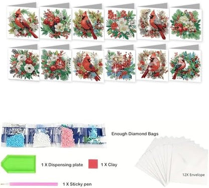 jinglinhh 12pcs Diamond Art Painting Christmas Cardinal Greeting Cards with Envelopes, DIY Card Making Kits for Adults, Diamond Art Christmas Cards for Birthday Holiday Postcards Craft Gifts - Image 3