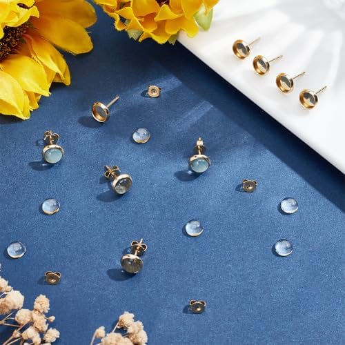 1 Box 160Pcs 18k Gold Plated Cabochon Stud Earring Blanks 6mm Stainless Steel Earring Stud Blanks Bulk with Butterfly Earbacks Glass Cabochon Ear Studs for Jewelry Making Supplies Beginners - Image 4