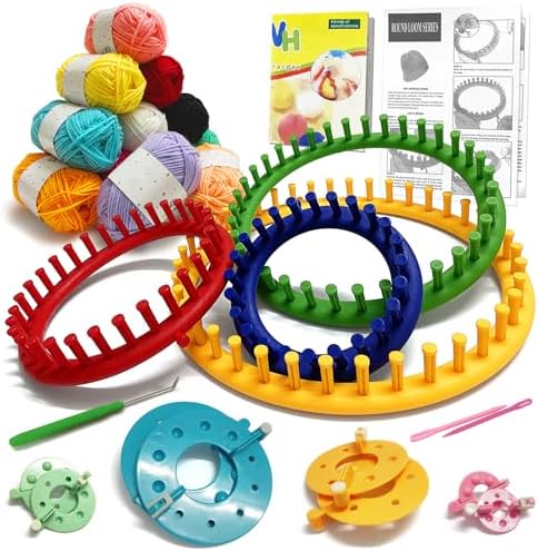 UCDRMA Loom Knitting Kit with Yarn, 23PCS Round Knitting Loom Kit for Beginners Including Instructions and Pom Pom Maker, Easy & Quick Hat Knitting Loom Set/Scarf Loom Knitting Set for Family by UCDRMA