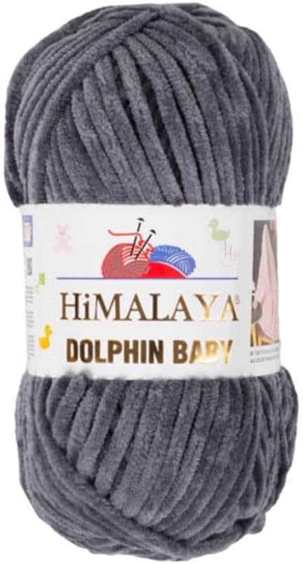 2 Skein/Pack Himalaya Dolphin Baby Chenille Yarn, Each Ball 100 gr (3.5 oz), 120 m (132 Yards), 100% Polyester, Super Bulky Baby Blanket Velvet Amigurumi Yarn, 80367 - Anthracite