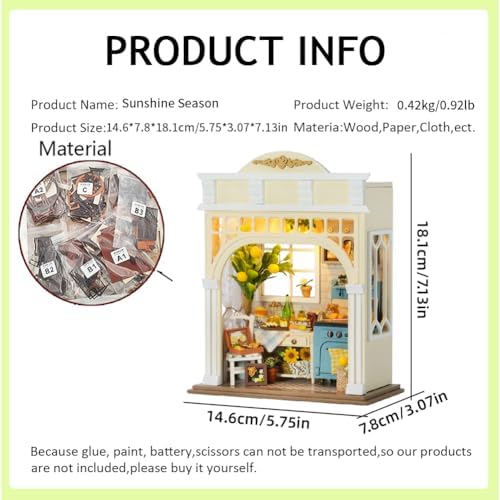 DIY Miniature Dollhouse with LED Lights, Wooden Dollhouse Book Nook Kit for Desktop, Bookshelf Decor, Gifts for Friends, Family (Sunshine Season) - Image 2