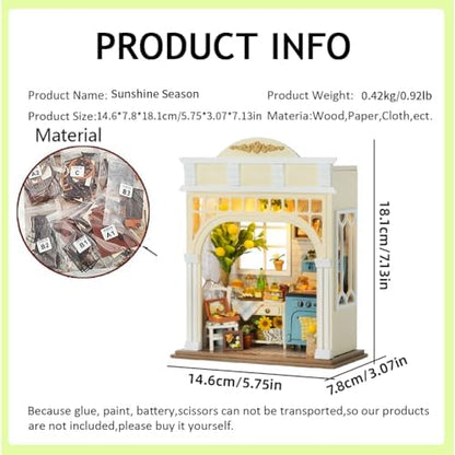 DIY Miniature Dollhouse with LED Lights, Wooden Dollhouse Book Nook Kit for Desktop, Bookshelf Decor, Gifts for Friends, Family (Sunshine Season) - Image 2