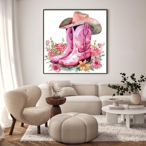 Framed Paint by Numbers Kit for Adults, Pink Cowboy Boots, 10 x 10 Inch - Image 2