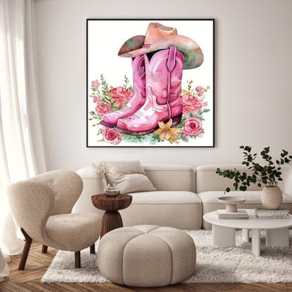 Framed Paint by Numbers Kit for Adults, Pink Cowboy Boots, 10 x 10 Inch - Image 2